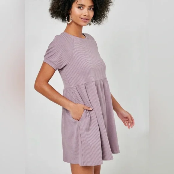 HAYDEN Los Angeles Womens Short Sleeve Textured Rib Knit Tunic Dress Size M